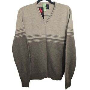 Vintage Robert Bruce Mens V-Neck Sweater Tan Brown Ombre Orlon Acrylic USA Large